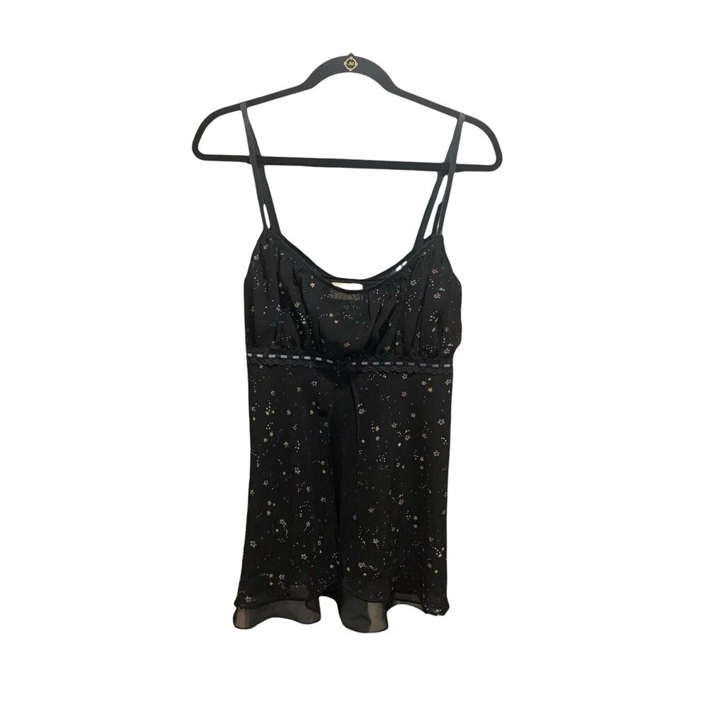 Inner Most Womens Semi Sheer Babydoll Tank Top Stars Lace Trim L Y2K 90s Fairy